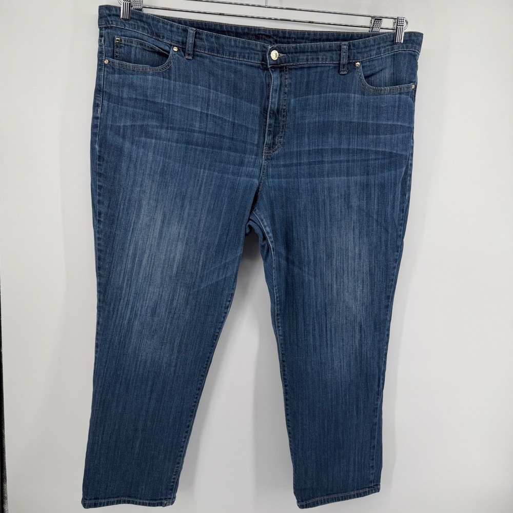 Jennifer Lopez Jeans Womens 24W Blue Crop Straight Leg Stretch Whiskered Denim